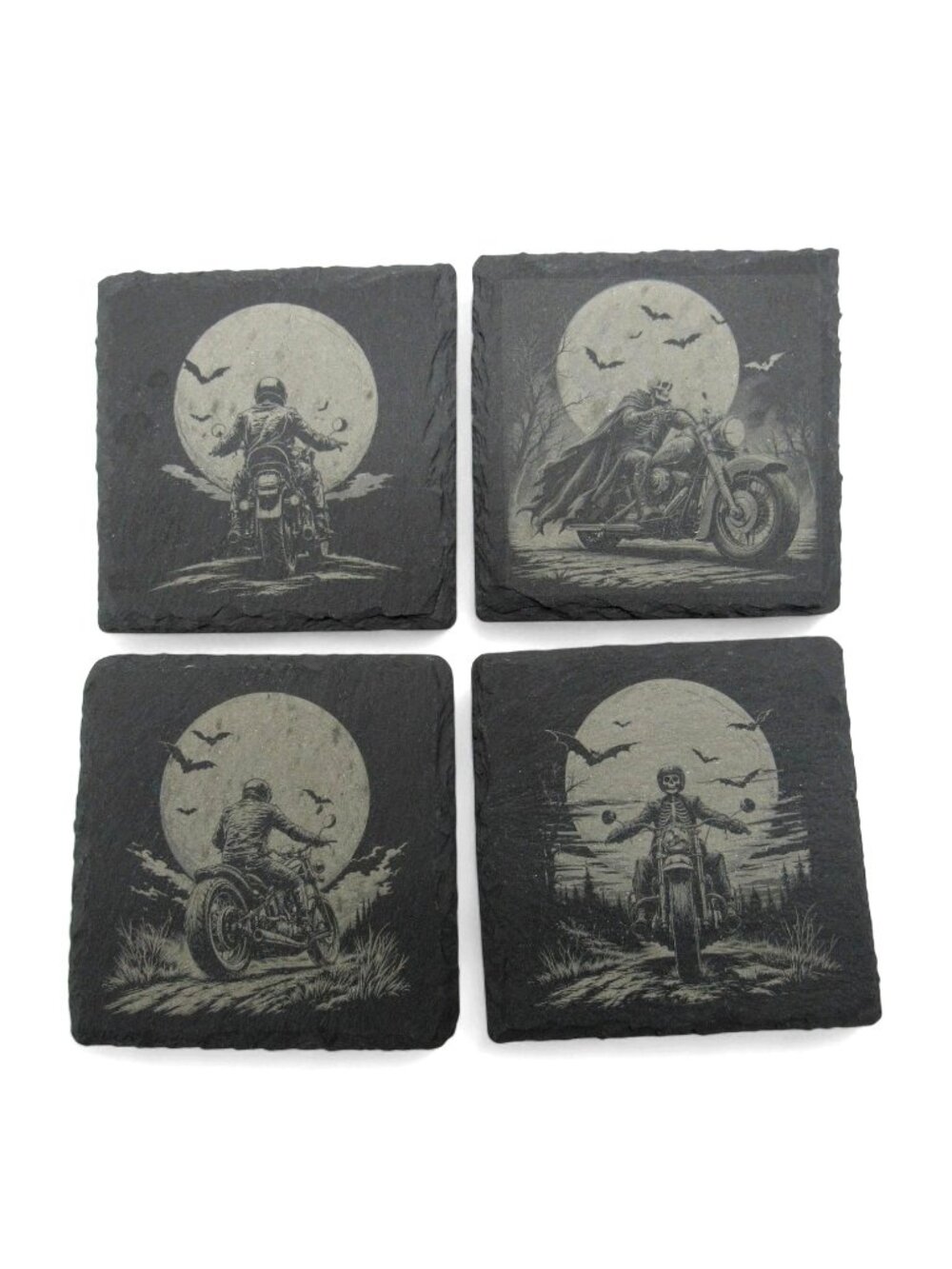Slate Motorcycle Skeleton Coaster Moonlit Gothic Set of 4